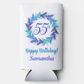 Elegante Blauwe Krans 55e Verjaardag Seltzer Blikjeskoeler (Voorkant)