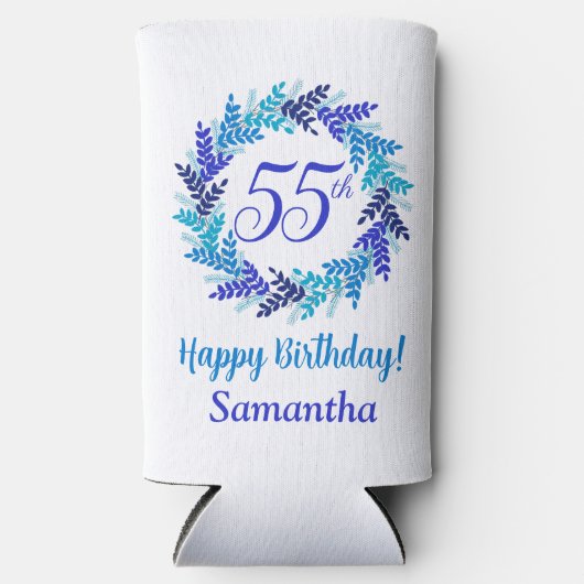 Elegante Blauwe Krans 55e Verjaardag Seltzer Blikjeskoeler (Voorkant)