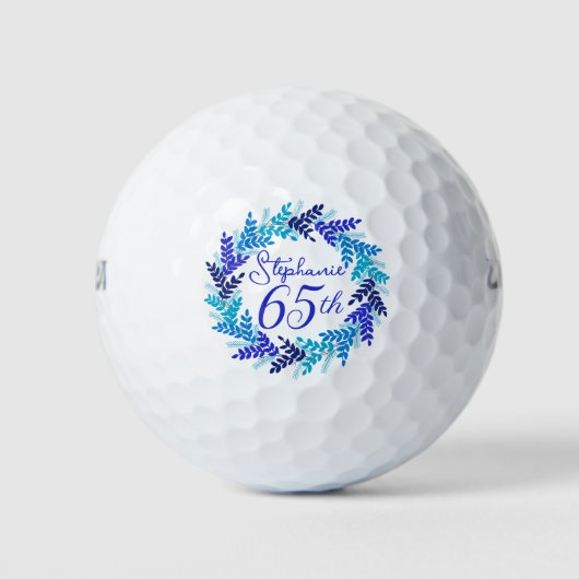 Elegante Blauwe Krans 65e Verjaardag Golfballen (Voorkant)