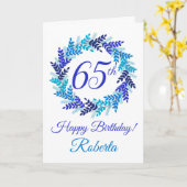 Elegante Blauwe Krans 65e Verjaardag Kaart (Gele Bloem)