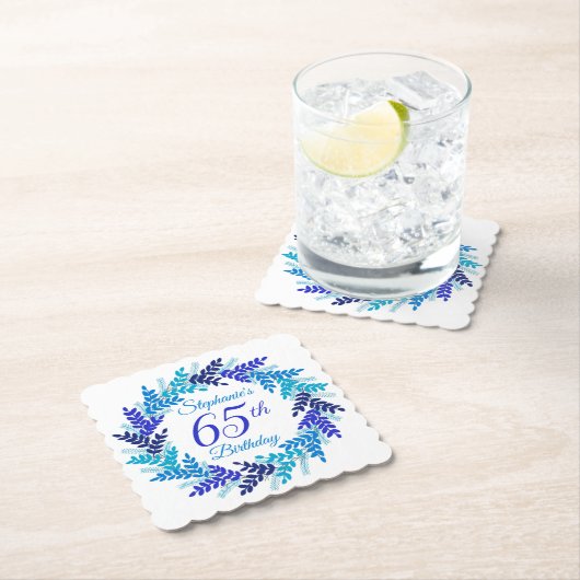 Elegante Blauwe Krans 65e Verjaardag Kartonnen Onderzetters (Insitu)