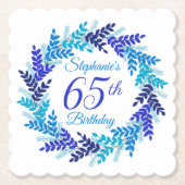 Elegante Blauwe Krans 65e Verjaardag Kartonnen Onderzetters (Voorkant)