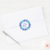 Elegante Blauwe Krans 65e Verjaardag Ronde Sticker (Envelop)