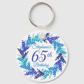 Elegante Blauwe Krans 65e Verjaardag Sleutelhanger (Achterkant)