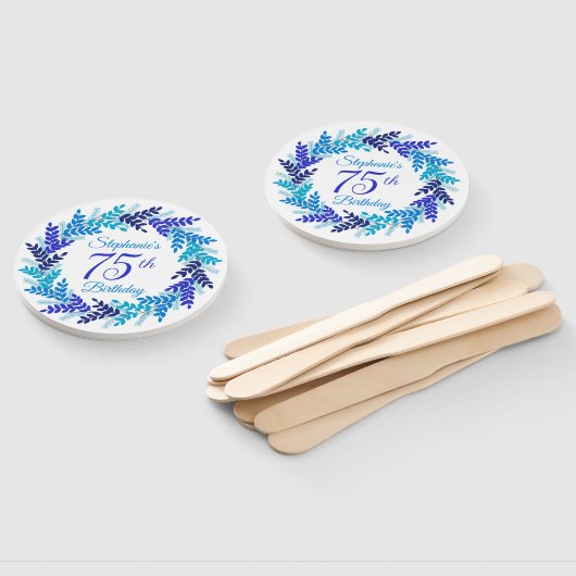 Elegante Blauwe Krans 75e Verjaardag Handwaaier (Niet-gemonteerd)