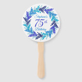 Elegante Blauwe Krans 75e Verjaardag Handwaaier (Voorkant)