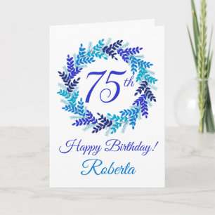 Elegante Blauwe Krans 75e Verjaardag Kaart