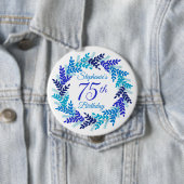 Elegante Blauwe Krans 75e Verjaardag Ronde Button 4,0 Cm (In situ)