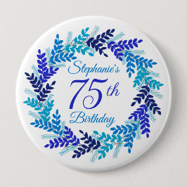 Elegante Blauwe Krans 75e Verjaardag Ronde Button 4,0 Cm