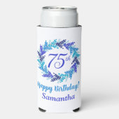 Elegante Blauwe Krans 75e Verjaardag Seltzer Blikjeskoeler (Seltzer Achterkant)