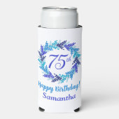 Elegante Blauwe Krans 75e Verjaardag Seltzer Blikjeskoeler (Seltzer Voorkant)