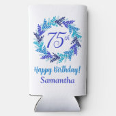 Elegante Blauwe Krans 75e Verjaardag Seltzer Blikjeskoeler (Achterkant)