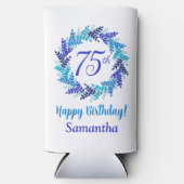 Elegante Blauwe Krans 75e Verjaardag Seltzer Blikjeskoeler (Voorkant)