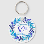 Elegante blauwe krans 80ste verjaardag Sleutelhang Sleutelhanger (Voorkant)