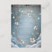 Elegante blauwe kristal druppels bruiloft informatiekaartje (Voorkant)