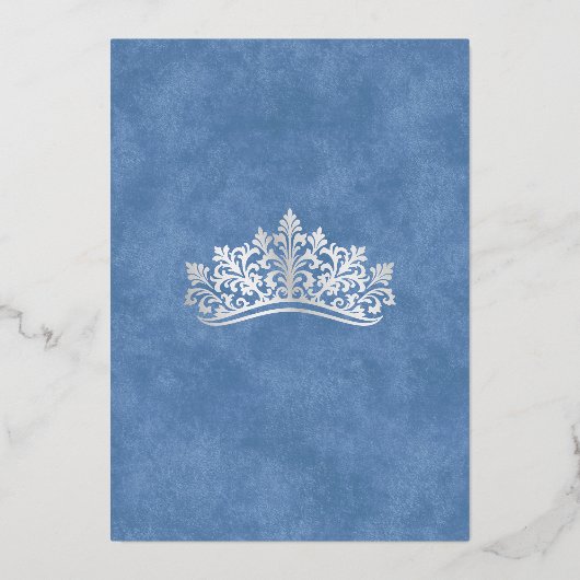 Elegante blauwe kroon Tiara Quinceanera Folie Uitnodiging (Achterkant)