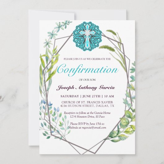 Elegante Blauwe Kruis Botanische Bloembevestiging Kaart (Voorkant)