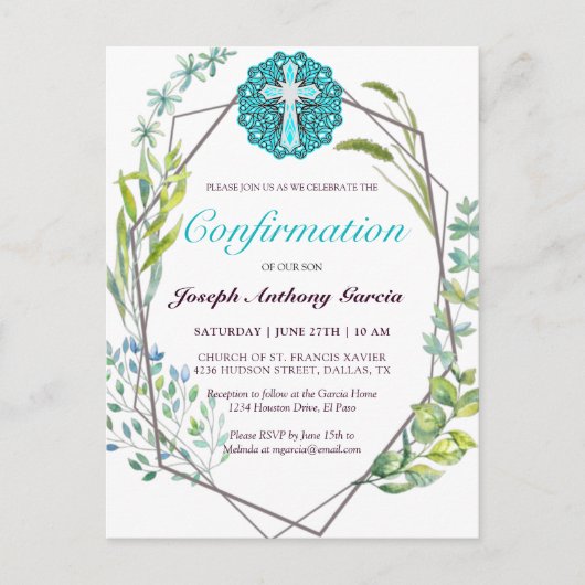 Elegante Blauwe Kruis Botanische Bloembevestiging Uitnodiging Briefkaart (Voorkant)