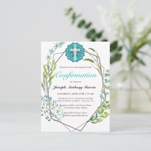 Elegante Blauwe Kruis Botanische Bloembevestiging Uitnodiging Briefkaart (Staand voorkant)