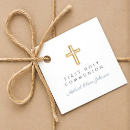 Elegante Blauwe Kruis Jongen Eerste Communie Bedankjes Labels