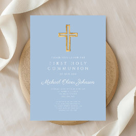 Elegante Blauwe Kruis Religieuze Eerste Communie J Kaart