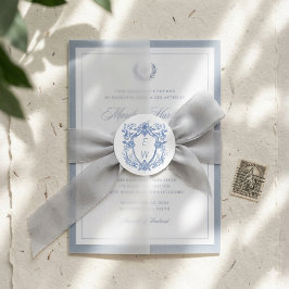 Elegante Blauwe Kuif Monogram Trouwdag Ronde Sticker
