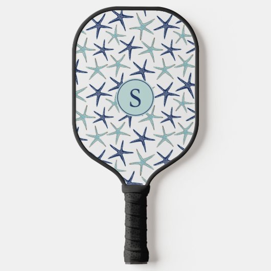 Elegante blauwe kust monogram eerste letters pickleball paddle (Voorkant)