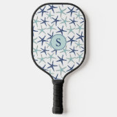 Elegante blauwe kust monogram eerste letters pickleball paddle (Achterkant)