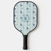 Elegante Blauwe Kust Zeester Geborduurde Initiaal Pickleball Paddle (Achterkant)