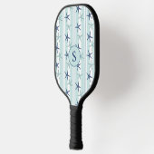 Elegante Blauwe Kust Zeester Geborduurde Initiaal Pickleball Paddle (Links)