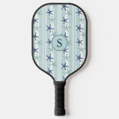 Elegante Blauwe Kustzeester Geborduurde Initiaal Pickleball Paddle (Voorkant)