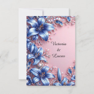 Elegante Blauwe Lelies Parel Bloemige Trouw Luxe � Kaart