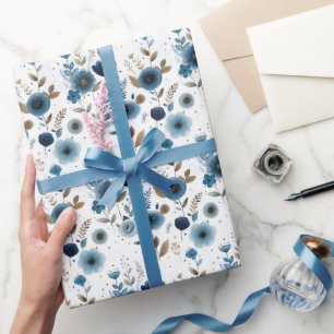 Elegante Blauwe Lente Bloemen Waterverf Bloemen Cadeaupapier