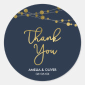 Elegante Blauwe Lichten Faux Goud Dank u Ronde Sticker (Voorkant)