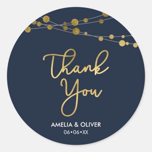 Elegante Blauwe Lichten Faux Goud Dank u Ronde Sticker (Voorkant)