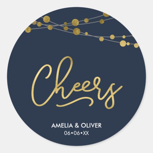 Elegante Blauwe Lichten Faux Goud Proost Ronde Sticker (Voorkant)
