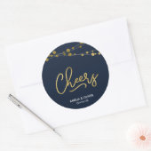 Elegante Blauwe Lichten Faux Goud Proost Ronde Sticker (Envelop)