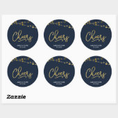 Elegante Blauwe Lichten Faux Goud Proost Ronde Sticker (Vel)