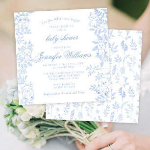 Elegante Blauwe Lijn Art Woodland Baby Jongensdouc Kaart