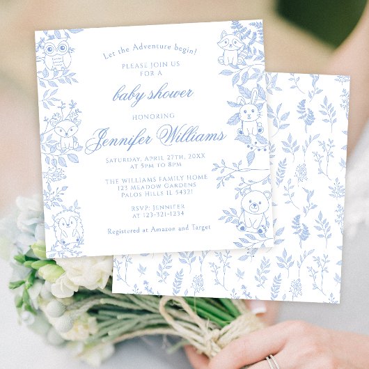 Elegante Blauwe Lijn Art Woodland Baby Jongensdouc Kaart