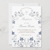 elegante blauwe lijst Doop Kaart (Voorkant)