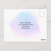 Elegante Blauwe/Lila Waterverf/Script Wedding RSVP Briefkaart (Achterkant)
