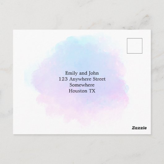 Elegante Blauwe/Lila Waterverf/Script Wedding RSVP Briefkaart (Achterkant)