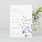 Elegante Blauwe & Lila Wildflowers Wedding Kaart (Staand voorkant)