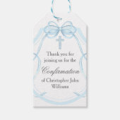 Elegante blauwe lint boog bevestiging cadeaulabel (Voorkant)