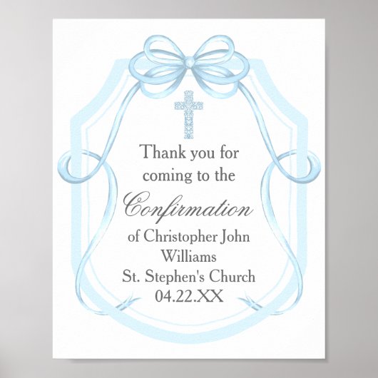 Elegante Blauwe Lint Boog Bevestiging Feest Poster (Voorkant)