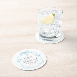 Elegante blauwe lint boog bevestiging partij ronde kartonnen onderzetter