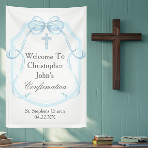 Elegante blauwe lint boog bevestiging partij spandoek