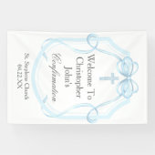 Elegante blauwe lint boog bevestiging partij spandoek (Horizontaal)