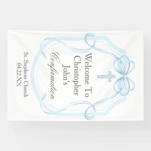 Elegante blauwe lint boog bevestiging partij spandoek (Horizontaal)